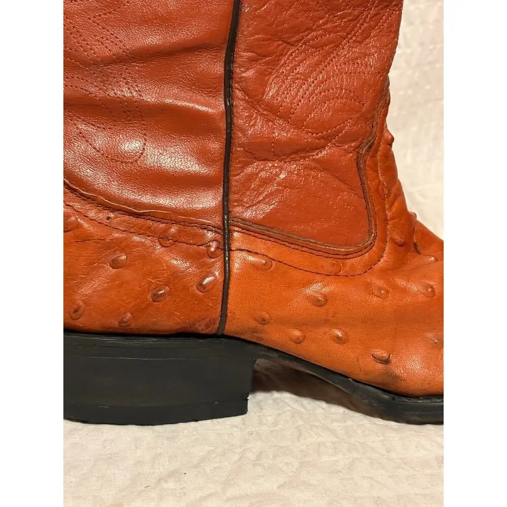 VTG Full Quill Ostrich Handmade Mexico Cowboy Boots Men’s 8.5 Mex 26.5 Cognac